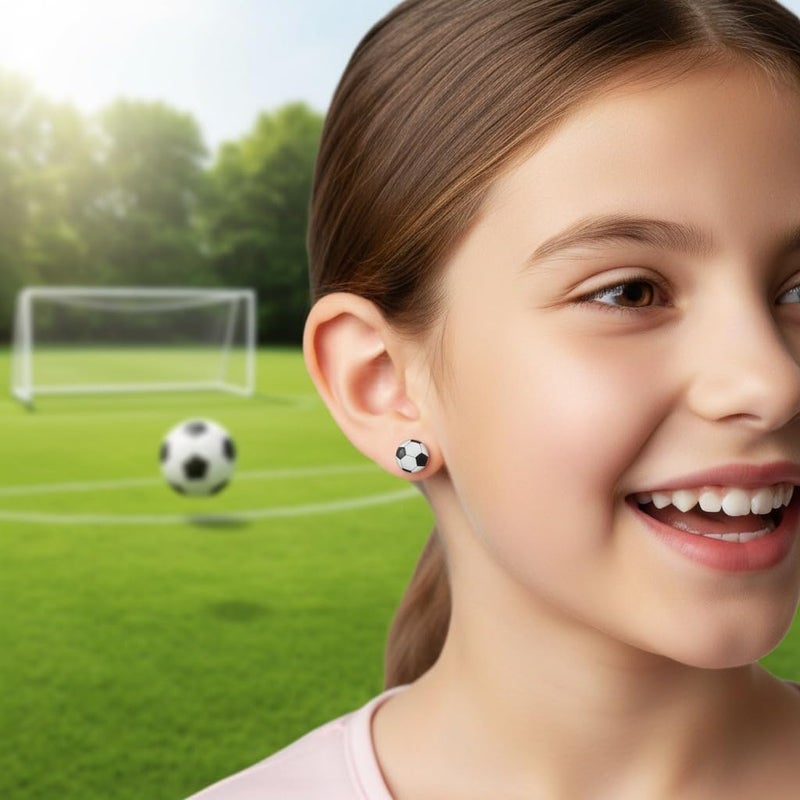 ICYROSE 925 Sterling Silver Round Soccer Ball Stud Earrings (Nickel Free) (Soccer Ball 8mm Acrylic Dome) - Image 2